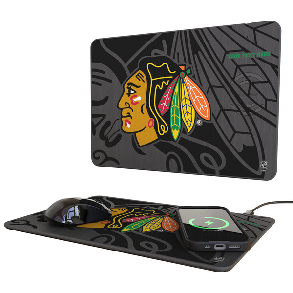 Chicago Blackhawks Personalized Tilt 15-Watt Wireless Charger and Mouse Pad
