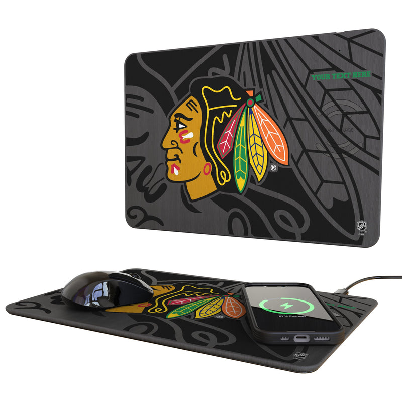 Chicago Blackhawks Personalized Tilt 15-Watt Wireless Charger and Mouse Pad