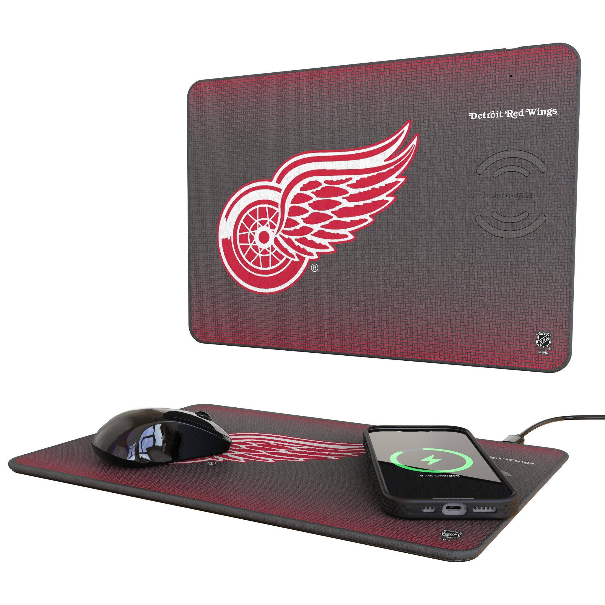 Detroit Red Wings Linen 15-Watt Wireless Charger and Mouse Pad