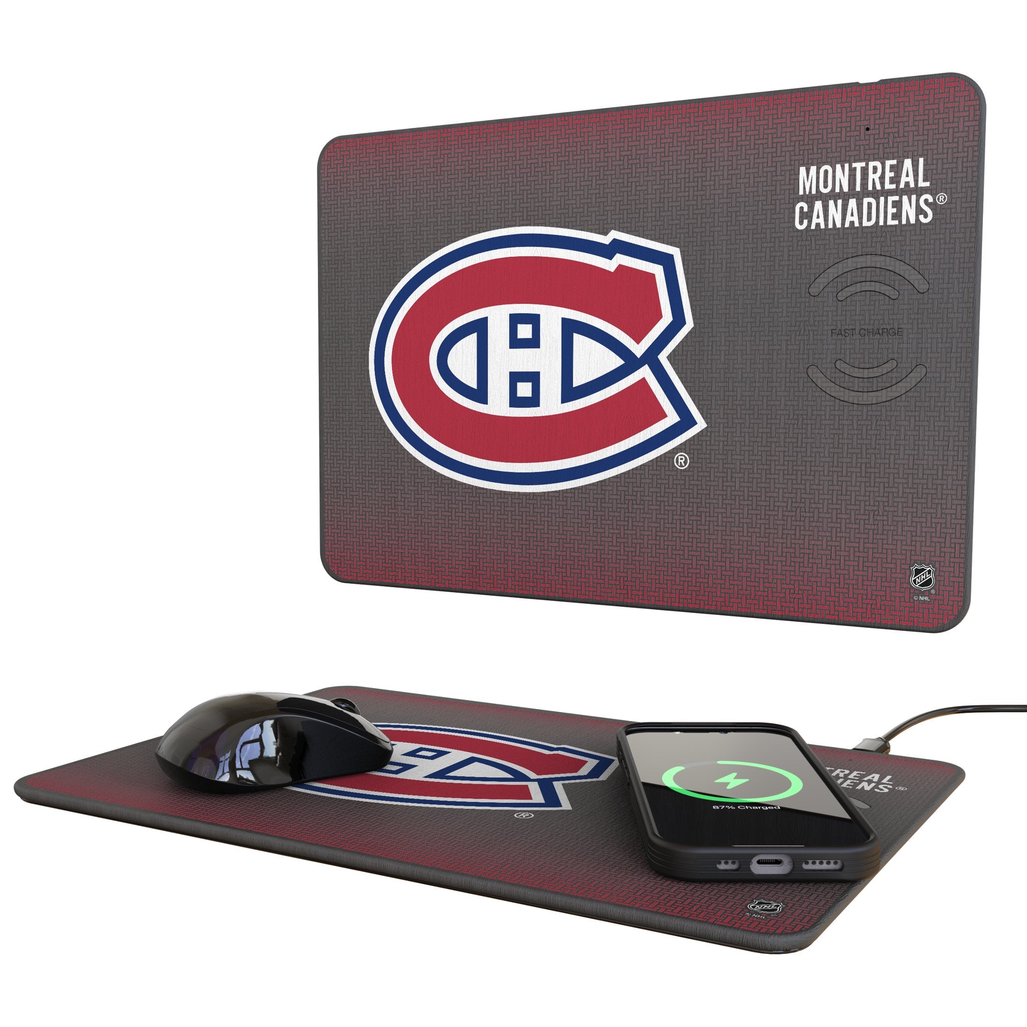 Montreal Canadiens Linen 15-Watt Wireless Charger and Mouse Pad