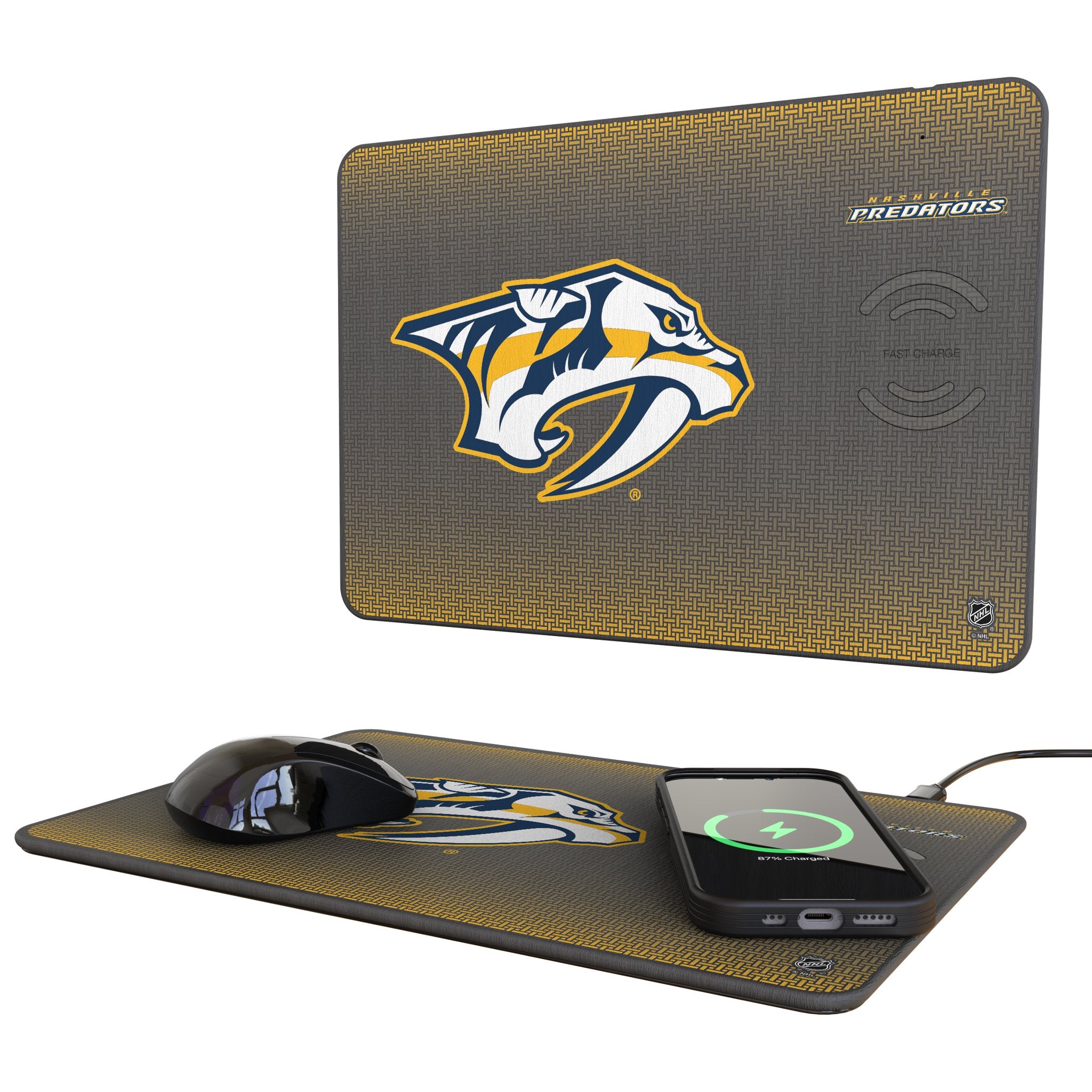 Nashville Predators Linen 15-Watt Wireless Charger and Mouse Pad