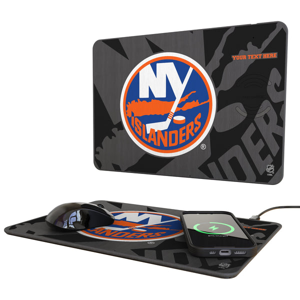 New York Islanders Personalized Tilt 15-Watt Wireless Charger and Mouse Pad