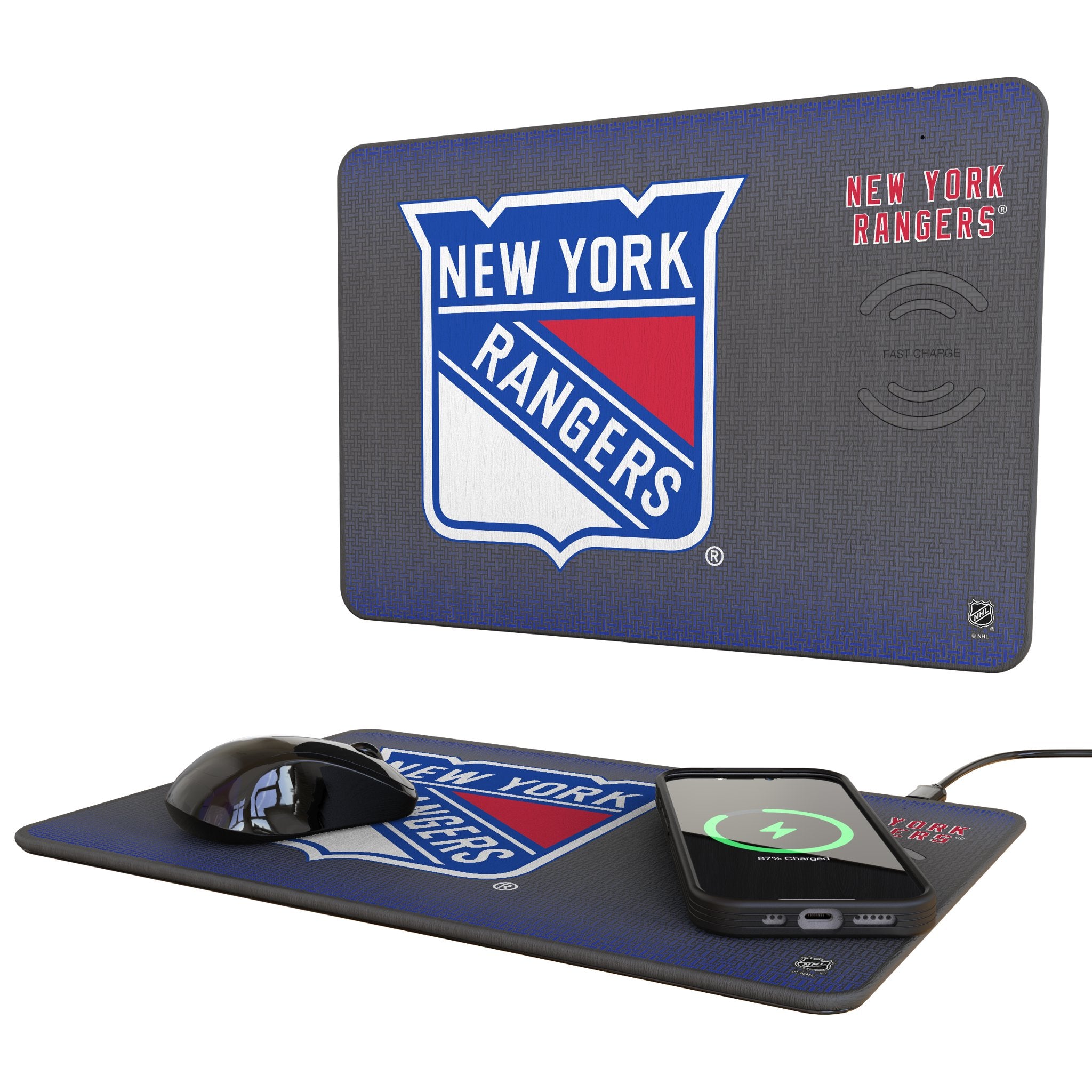 New York Rangers Linen 15-Watt Wireless Charger and Mouse Pad