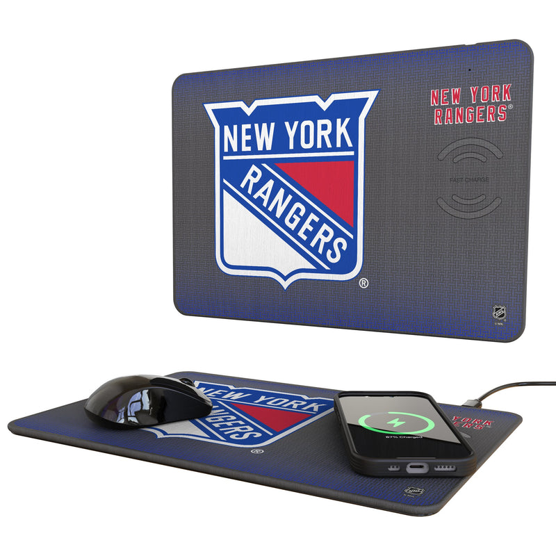 New York Rangers Linen 15-Watt Wireless Charger and Mouse Pad