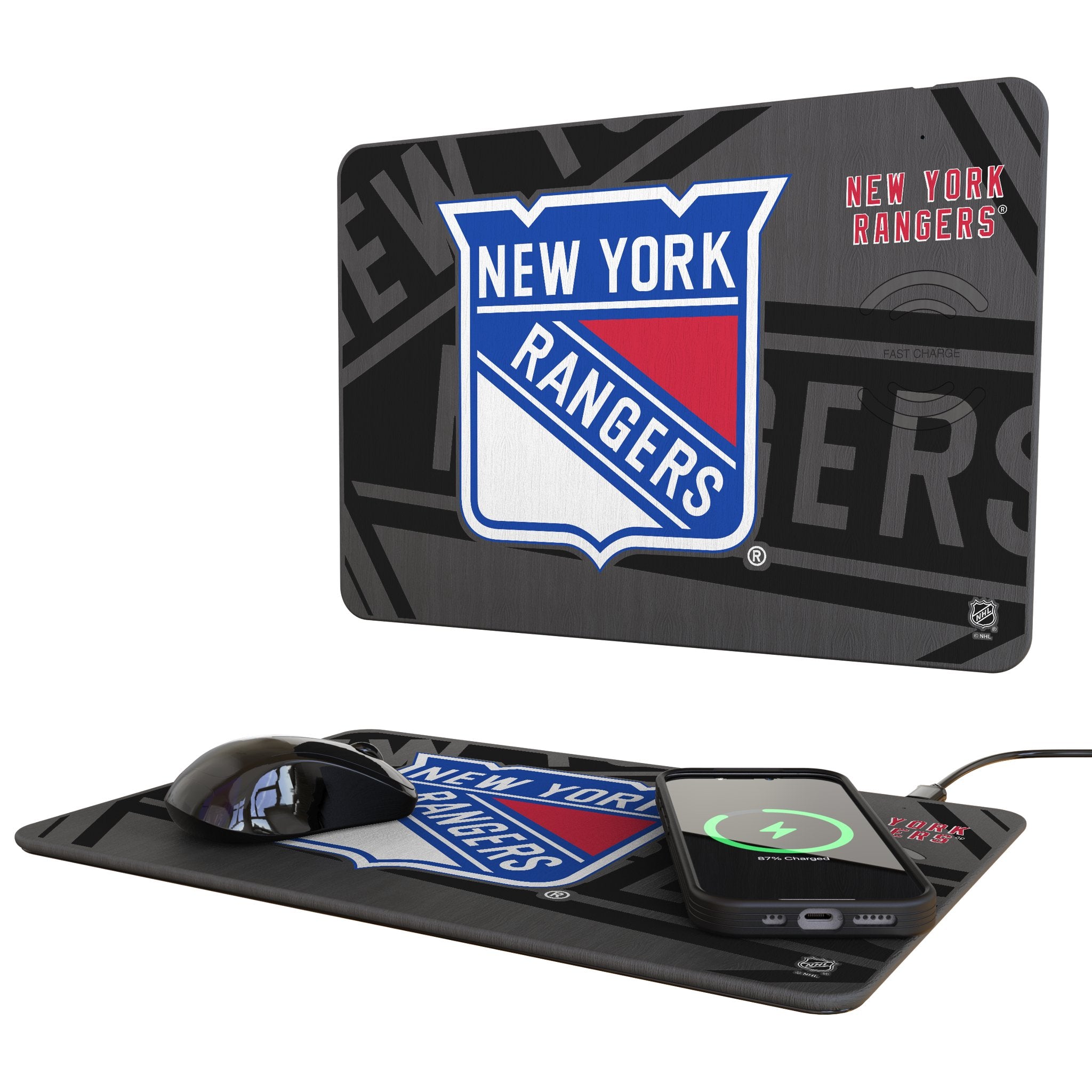 New York Rangers Monocolor Tilt 15-Watt Wireless Charger and Mouse Pad