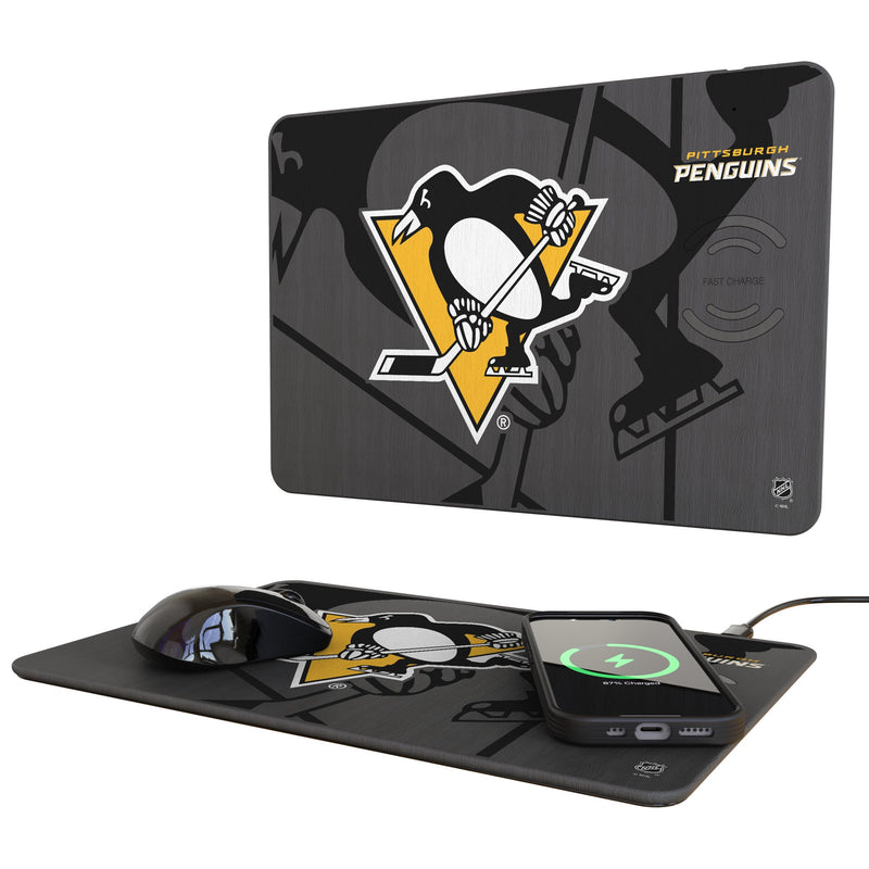 Pittsburgh Penguins Monocolor Tilt 15-Watt Wireless Charger and Mouse Pad