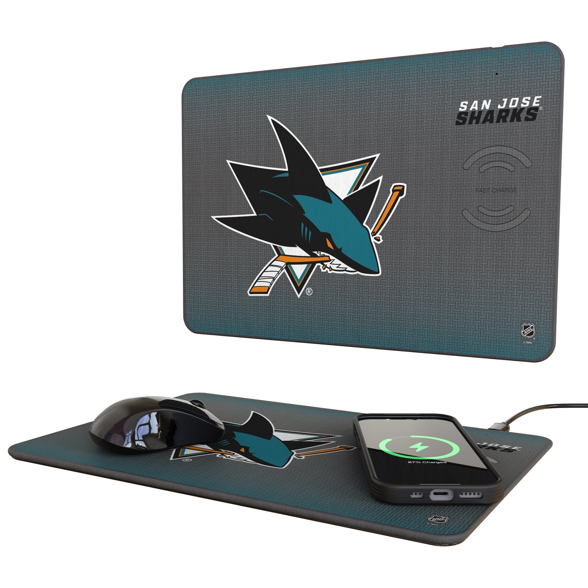 San Jose Sharks Linen 15-Watt Wireless Charger and Mouse Pad
