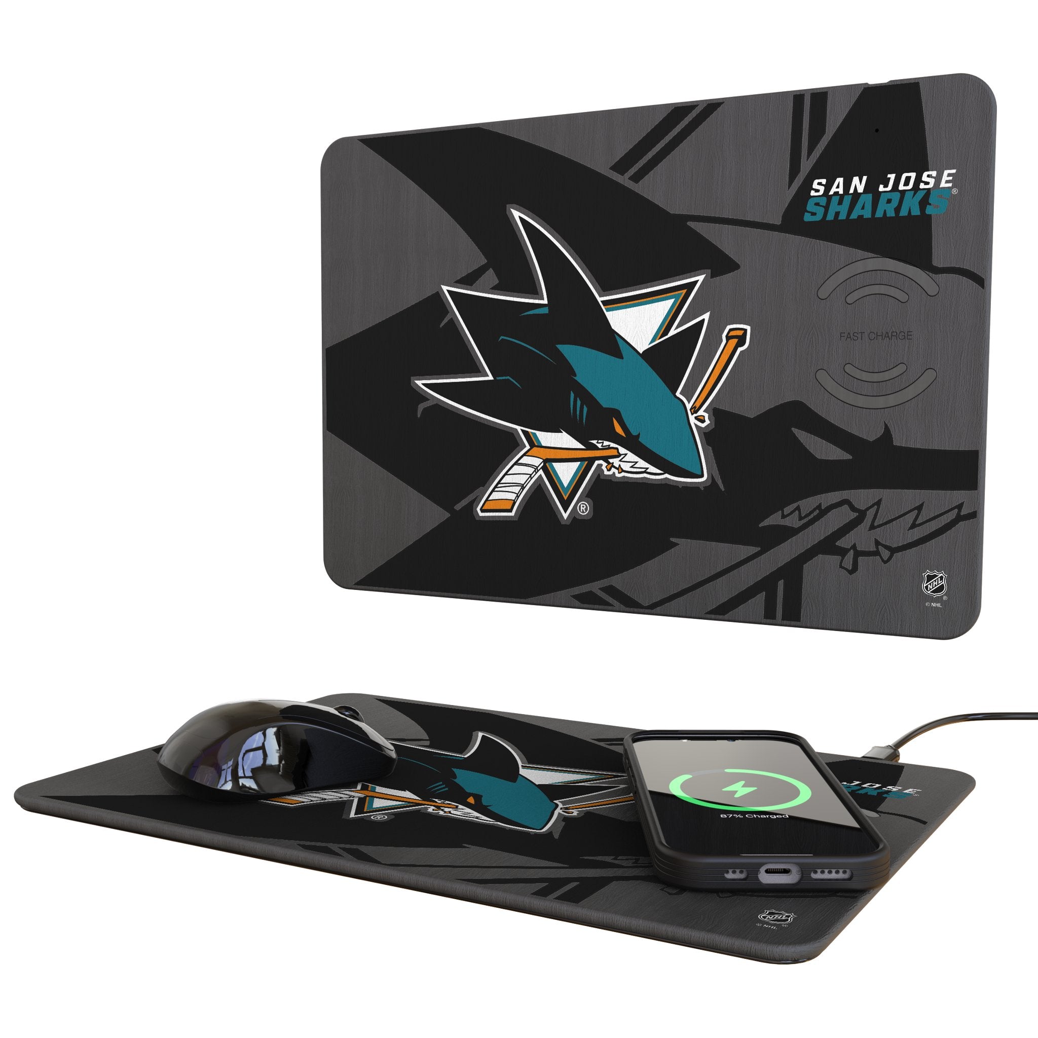 San Jose Sharks Monocolor Tilt 15-Watt Wireless Charger and Mouse Pad