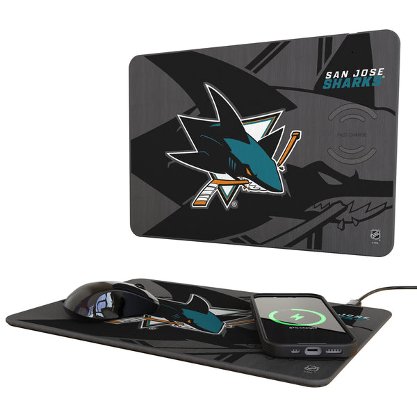 San Jose Sharks Monocolor Tilt 15-Watt Wireless Charger and Mouse Pad