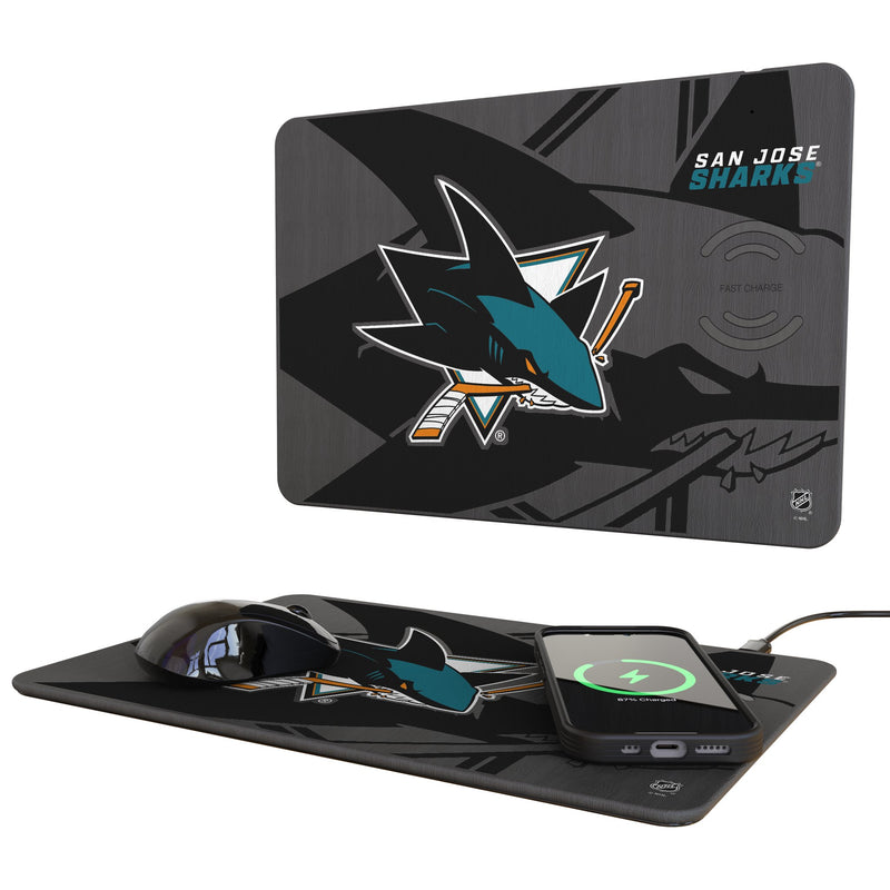 San Jose Sharks Monocolor Tilt 15-Watt Wireless Charger and Mouse Pad