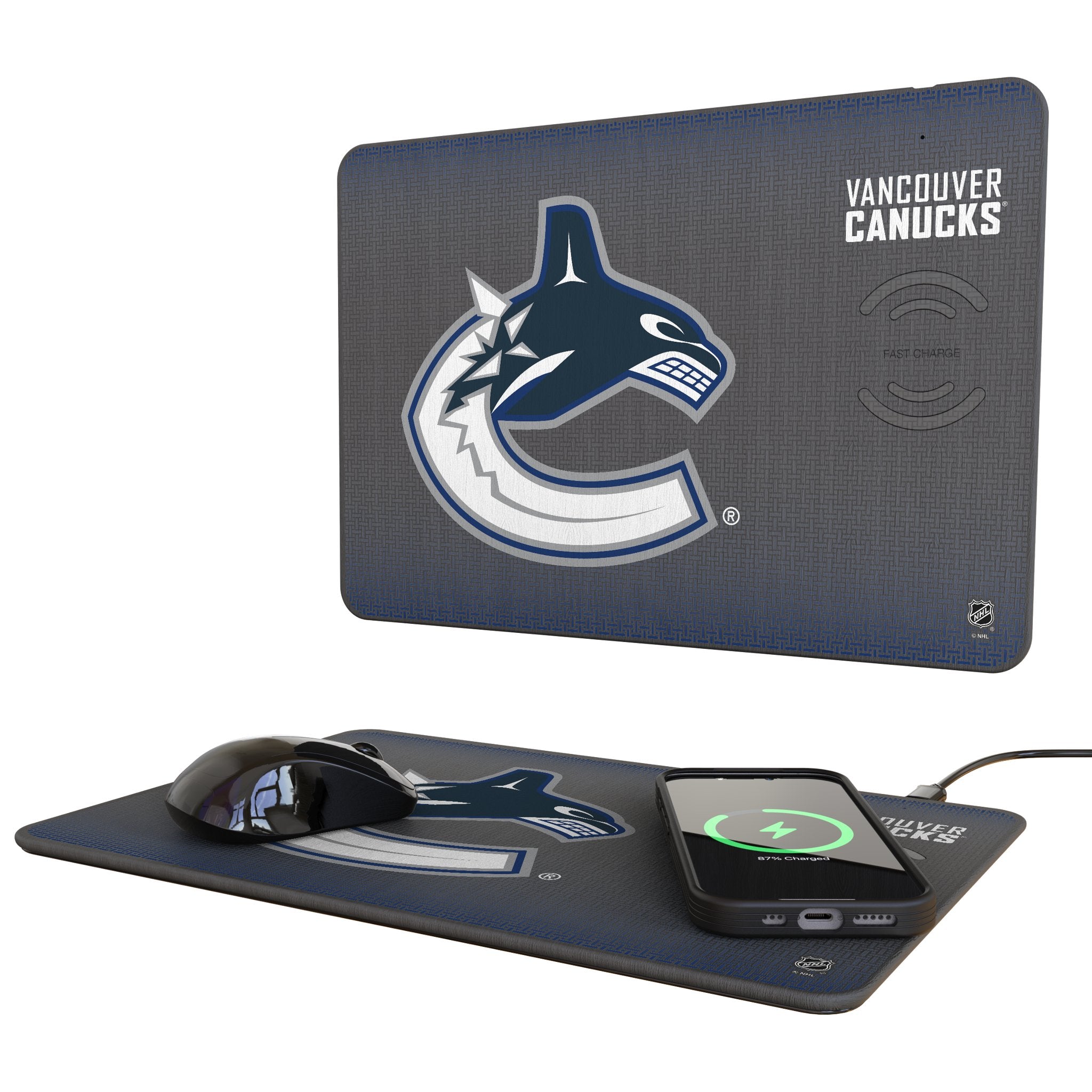 Vancouver Canucks Linen 15-Watt Wireless Charger and Mouse Pad