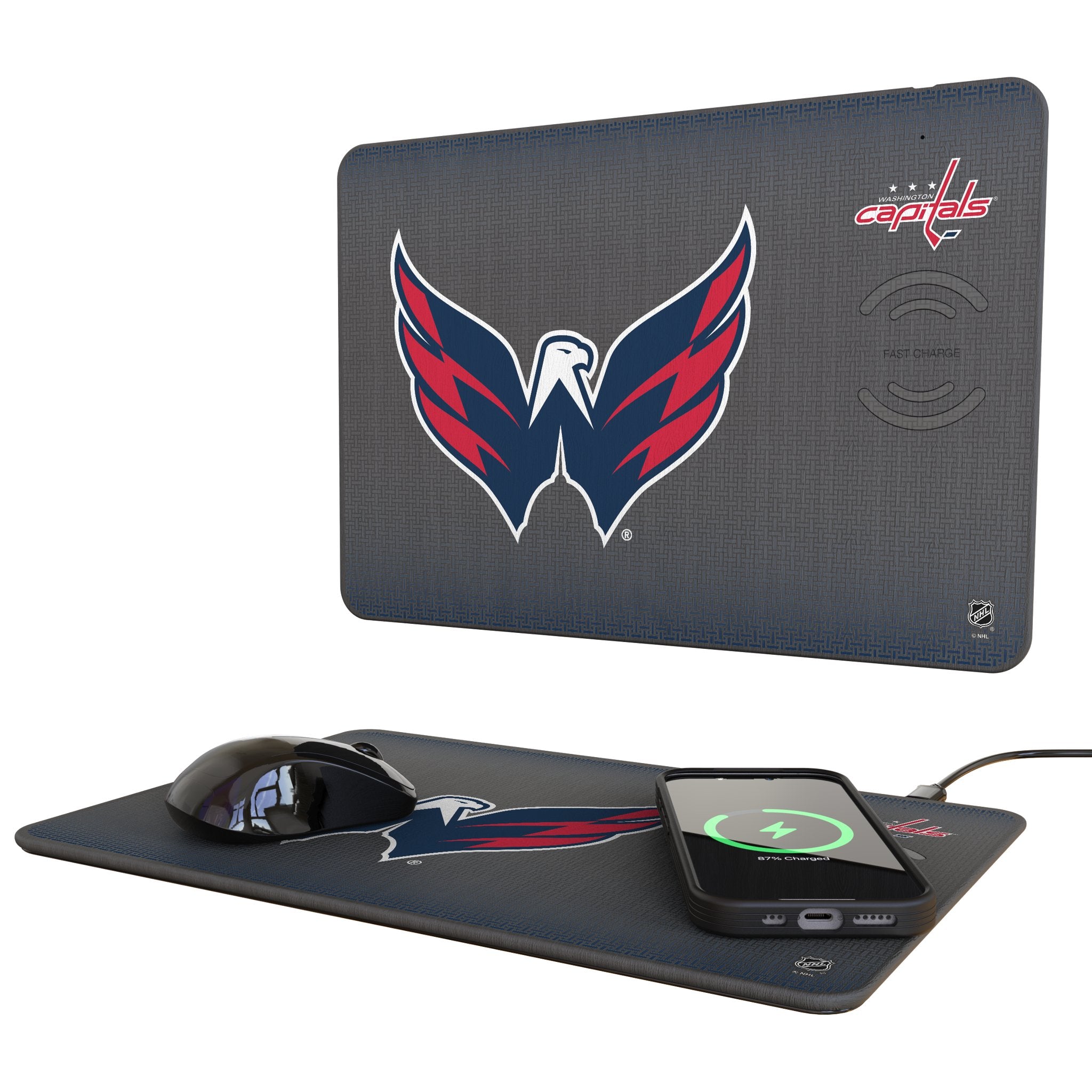 Washington Capitals Linen 15-Watt Wireless Charger and Mouse Pad