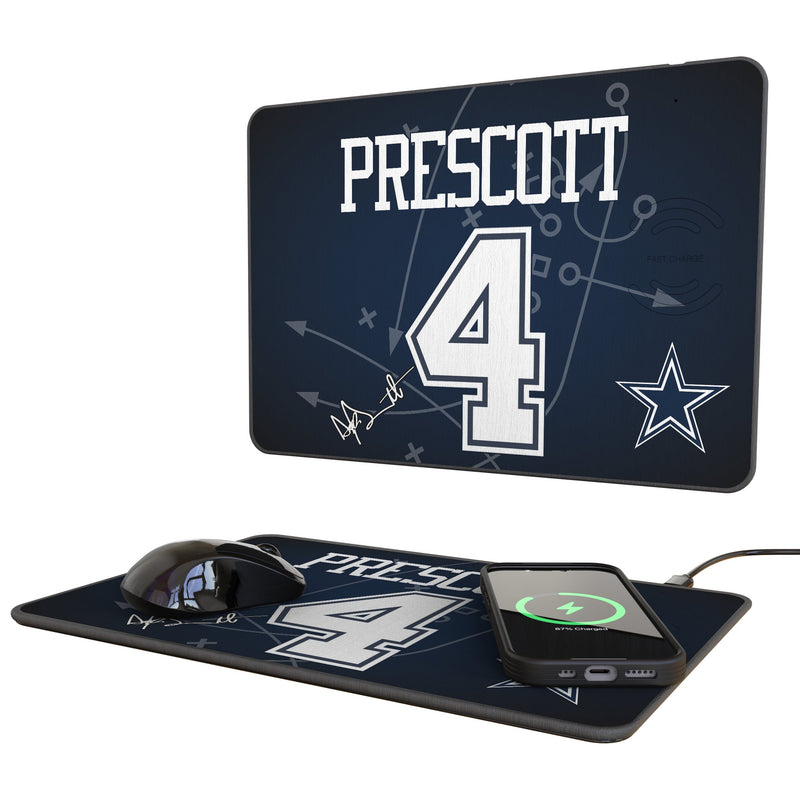Dak Prescott Dallas Cowboys 4 Game Tactic 15-Watt Wireless Charger and Mouse Pad
