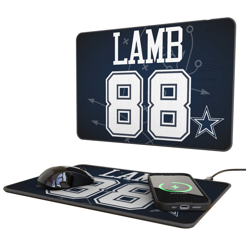 CeeDee Lamb Dallas Cowboys 88 Game Tactic 15-Watt Wireless Charger and Mouse Pad