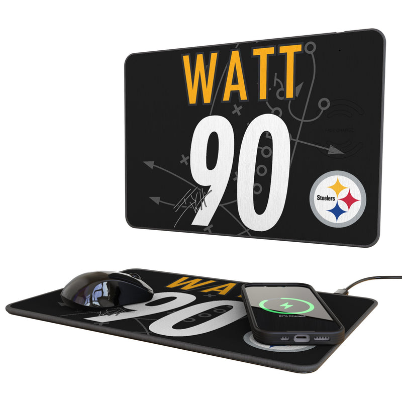 T.J. Watt Pittsburgh Steelers 90 Game Tactic 15-Watt Wireless Charger and Mouse Pad