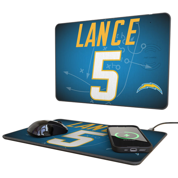 Trey Lance Los Angeles Chargers 5 Game Tactic 15-Watt Wireless Charger and Mouse Pad