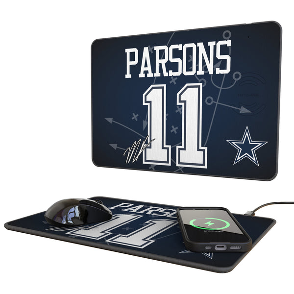 Micah Parsons Dallas Cowboys 11 Game Tactic 15-Watt Wireless Charger and Mouse Pad