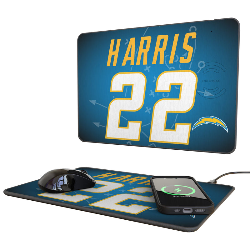 Najee Harris Los Angeles Chargers 22 Game Tactic 15-Watt Wireless Charger and Mouse Pad