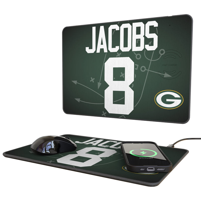 Josh Jacobs Green Bay Packers 8 Game Tactic 15-Watt Wireless Charger and Mouse Pad