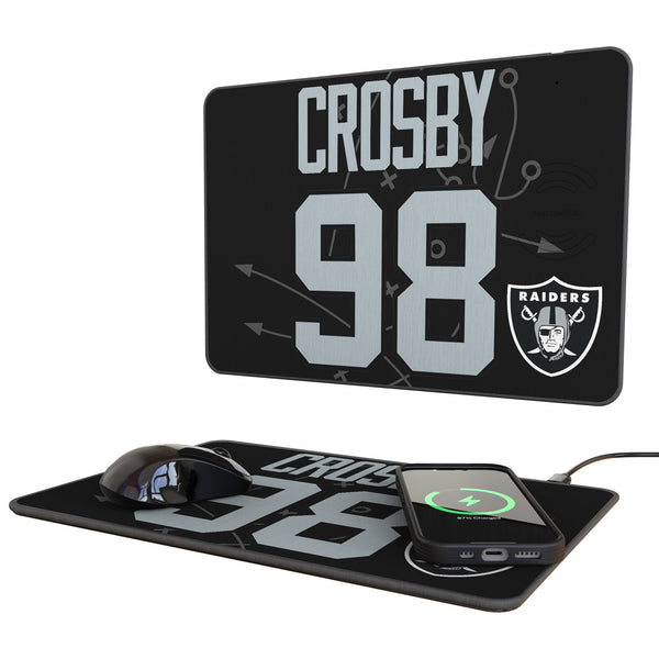 Maxx Crosby Las Vegas Raiders 98 Game Tactic 15-Watt Wireless Charger and Mouse Pad