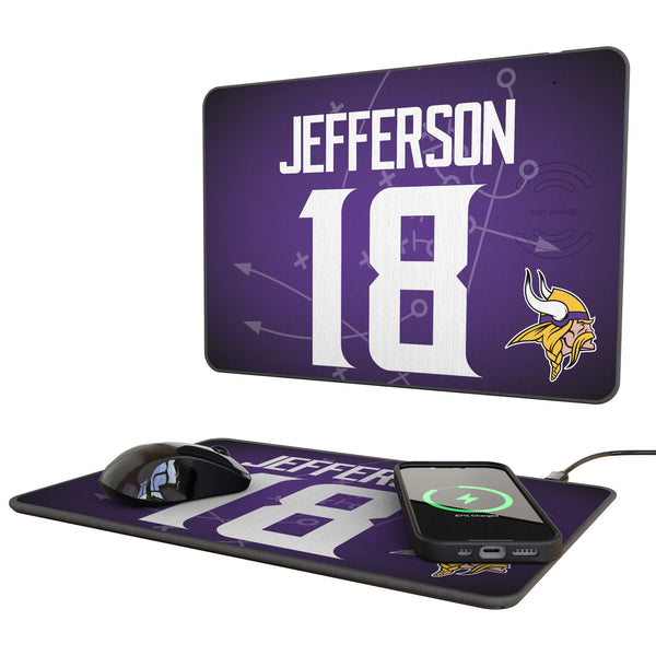 Justin Jefferson Minnesota Vikings 18 Game Tactic 15-Watt Wireless Charger and Mouse Pad