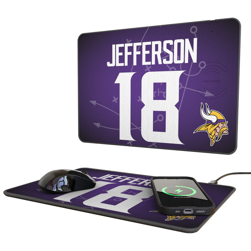 Justin Jefferson Minnesota Vikings 18 Game Tactic 15-Watt Wireless Charger and Mouse Pad