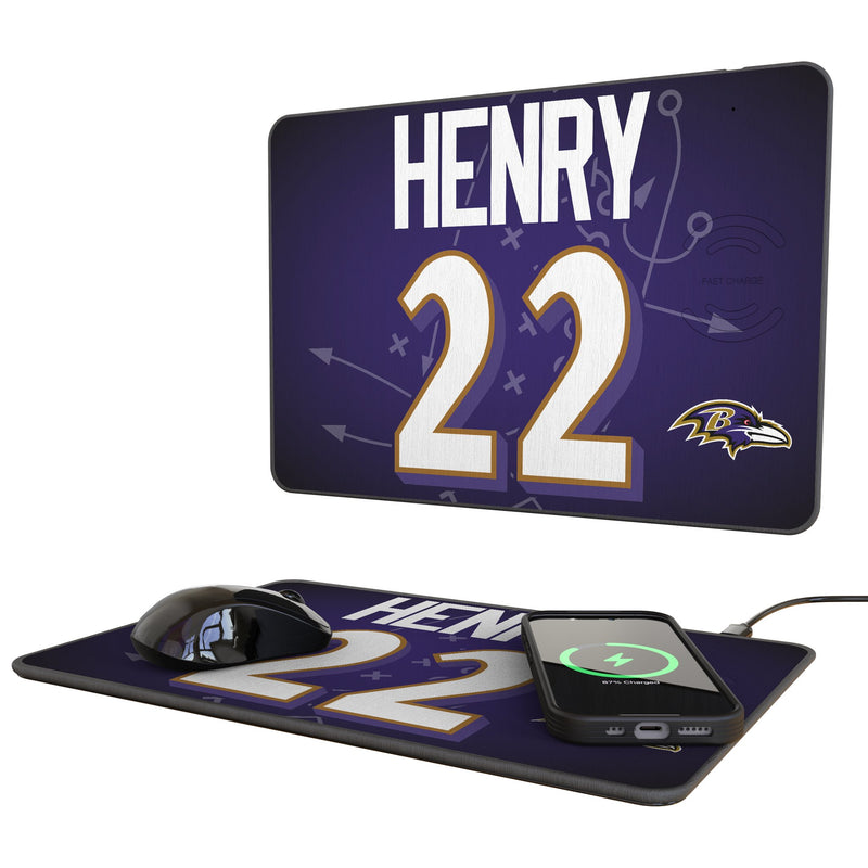 Derrick Henry Baltimore Ravens 22 Game Tactic 15-Watt Wireless Charger and Mouse Pad