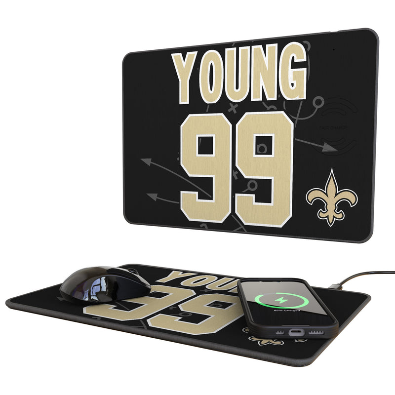 Chase Young New Orleans Saints 99 Game Tactic 15-Watt Wireless Charger and Mouse Pad