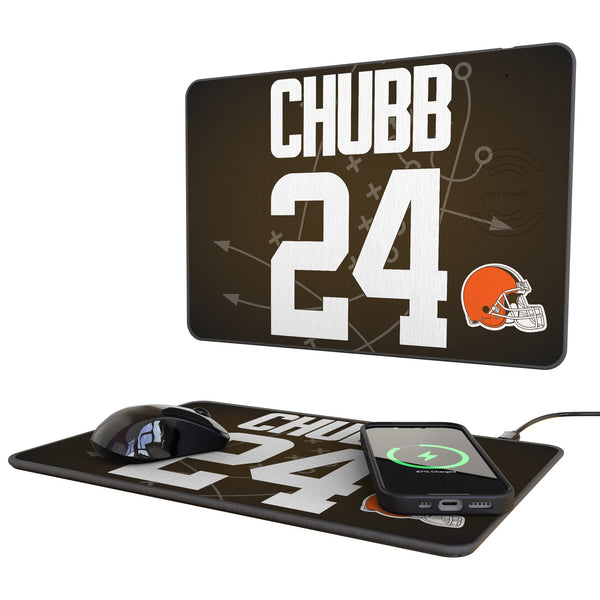 Nick Chubb Cleveland Browns 24 Game Tactic 15-Watt Wireless Charger and Mouse Pad