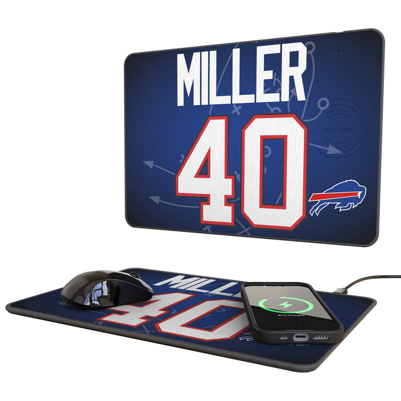 Von Miller Buffalo Bills 40 Game Tactic 15-Watt Wireless Charger and Mouse Pad