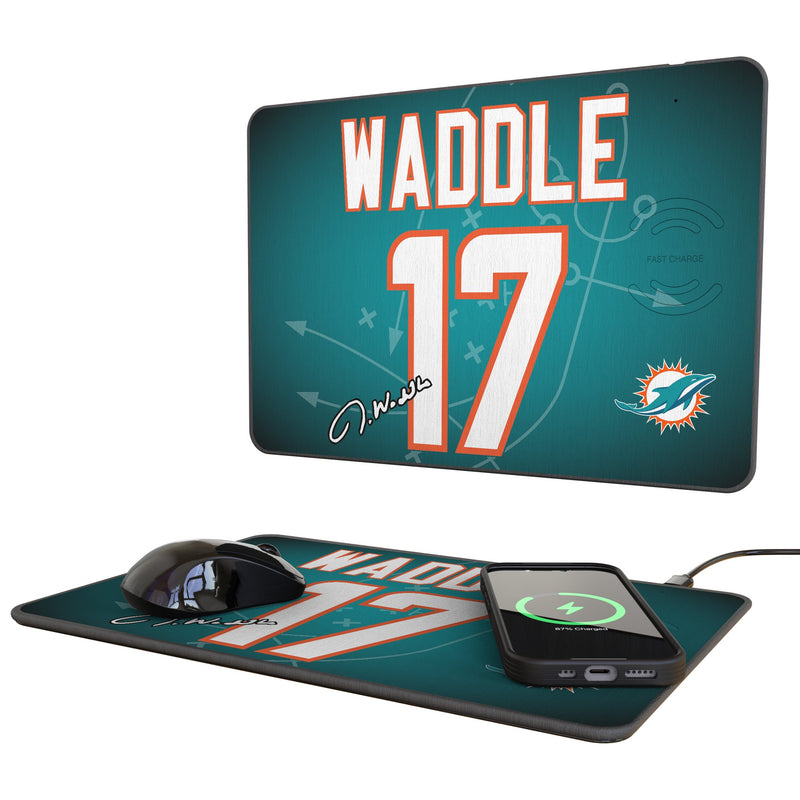 Jaylen Waddle Miami Dolphins 17 Game Tactic 15-Watt Wireless Charger and Mouse Pad