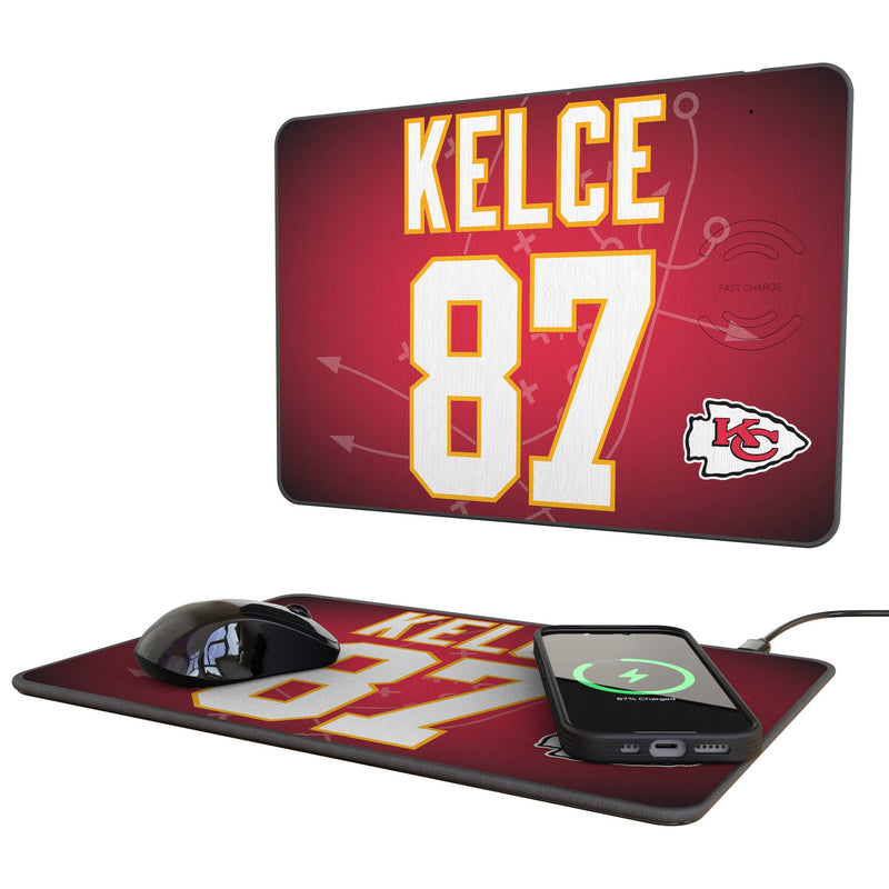 Travis Kelce Kansas City Chiefs 87 Game Tactic 15-Watt Wireless Charger and Mouse Pad