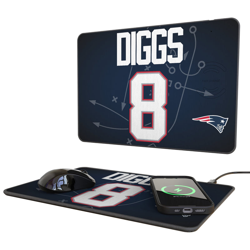 Stefon Diggs New England Patriots 8 Game Tactic 15-Watt Wireless Charger and Mouse Pad