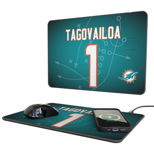 Tua Tagovailoa Miami Dolphins 1 Game Tactic 15-Watt Wireless Charger and Mouse Pad