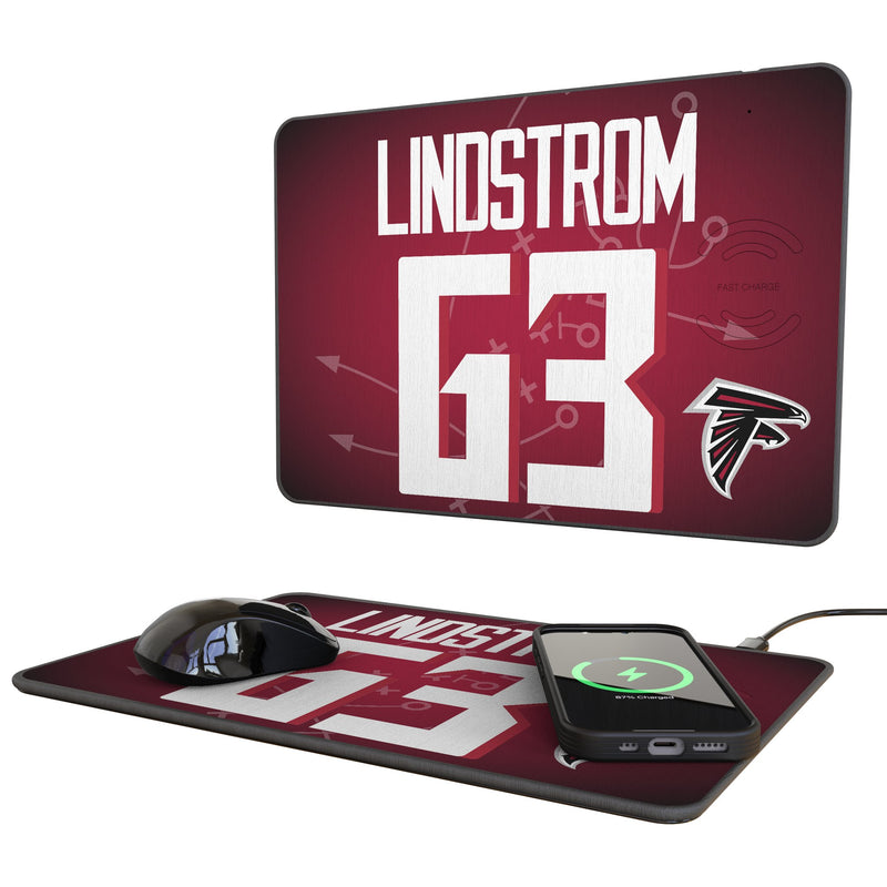 Chris Lindstrom Atlanta Falcons 63 Game Tactic 15-Watt Wireless Charger and Mouse Pad