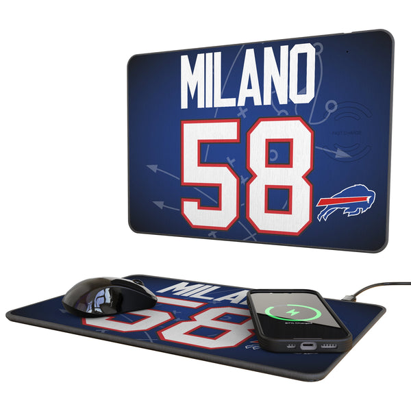 Matt Milano Buffalo Bills 58 Game Tactic 15-Watt Wireless Charger and Mouse Pad