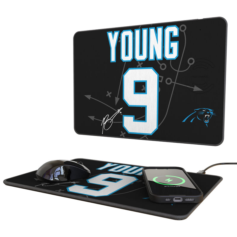 Bryce Young Carolina Panthers 9 Game Tactic 15-Watt Wireless Charger and Mouse Pad