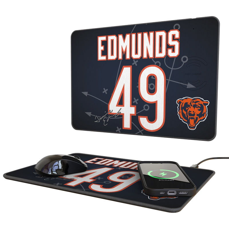 Tremaine Edmunds Chicago Bears 49 Game Tactic 15-Watt Wireless Charger and Mouse Pad