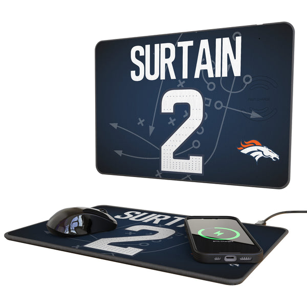 Pat Surtain II Denver Broncos 2 Game Tactic 15-Watt Wireless Charger and Mouse Pad