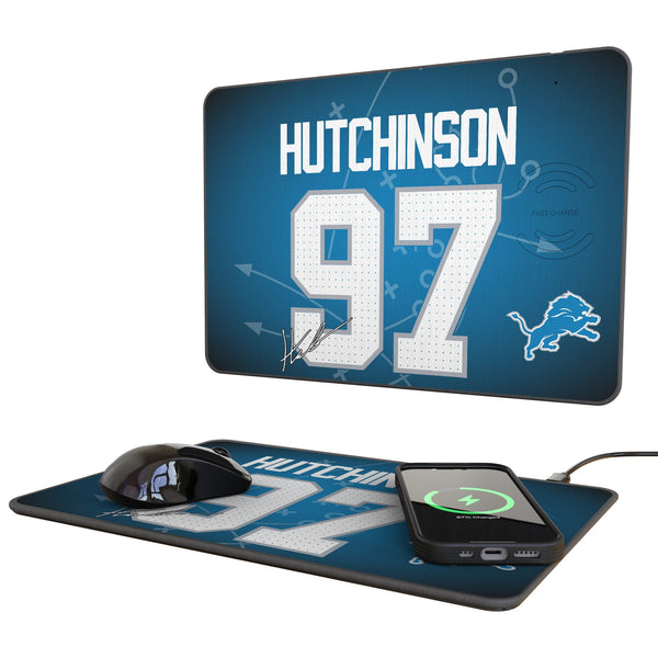 Aidan Hutchinson Detroit Lions 97 Game Tactic 15-Watt Wireless Charger and Mouse Pad