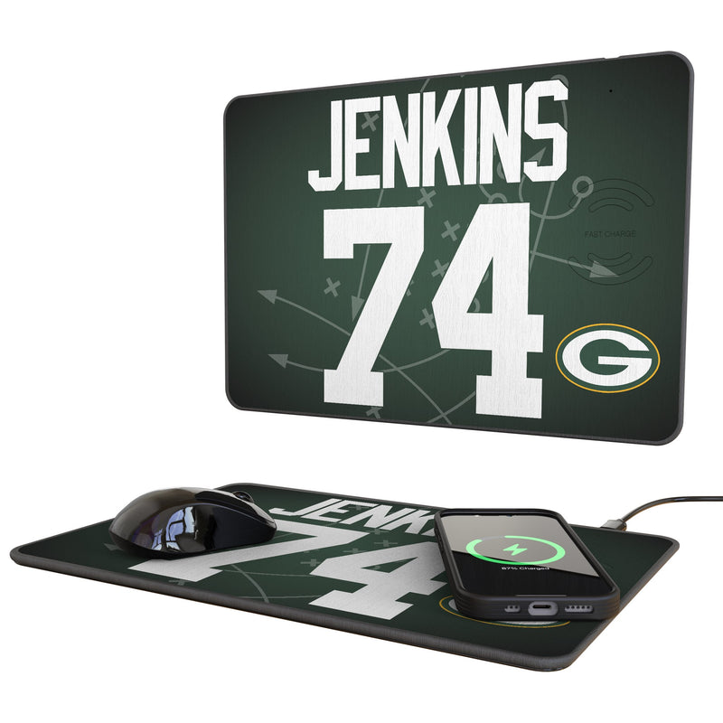 Elgton Jenkins Green Bay Packers 74 Game Tactic 15-Watt Wireless Charger and Mouse Pad