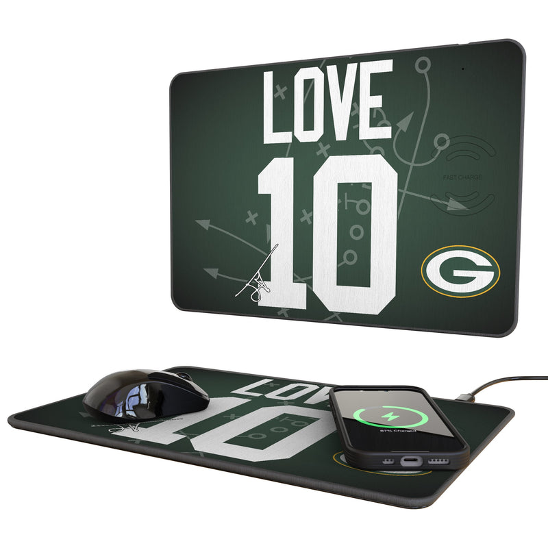 Jordan Love Green Bay Packers 10 Game Tactic 15-Watt Wireless Charger and Mouse Pad