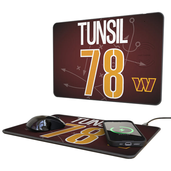 Laremy Tunsil Washington Commanders 78 Game Tactic 15-Watt Wireless Charger and Mouse Pad