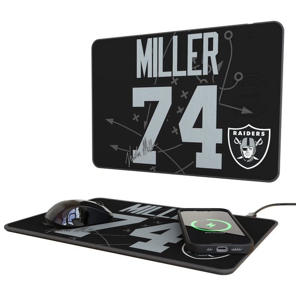 Kolton Miller Las Vegas Raiders 74 Game Tactic 15-Watt Wireless Charger and Mouse Pad