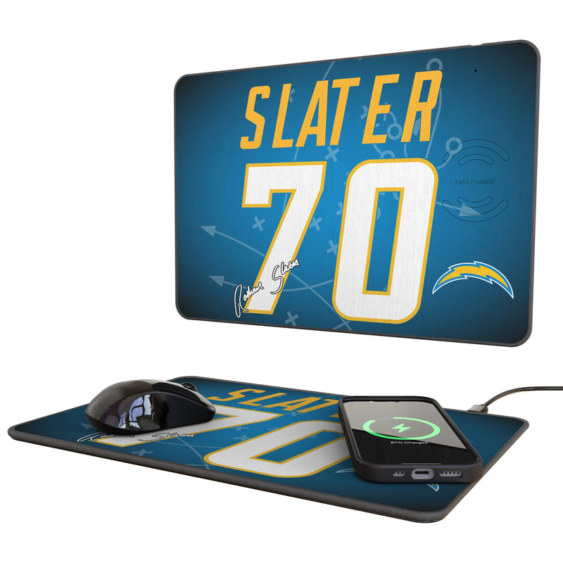 RaShawn Slater Los Angeles Chargers 70 Game Tactic 15-Watt Wireless Charger and Mouse Pad