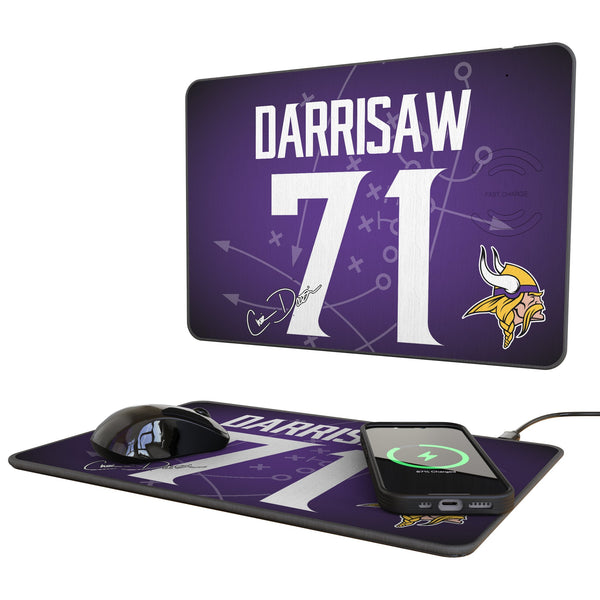 Christian Darrisaw Minnesota Vikings 71 Game Tactic 15-Watt Wireless Charger and Mouse Pad