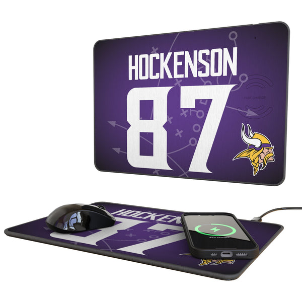T.J. Hockenson Minnesota Vikings 87 Game Tactic 15-Watt Wireless Charger and Mouse Pad