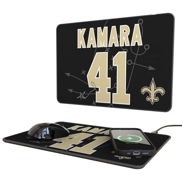 Alvin Kamara New Orleans Saints 41 Game Tactic 15-Watt Wireless Charger and Mouse Pad