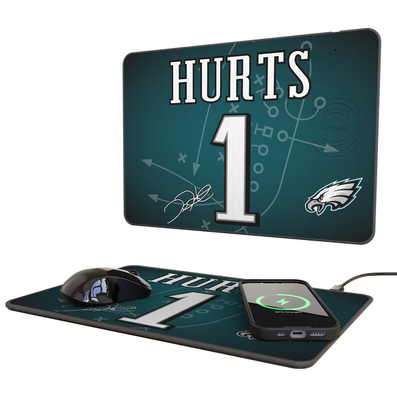 Jalen Hurts Philadelphia Eagles 1 Game Tactic 15-Watt Wireless Charger and Mouse Pad