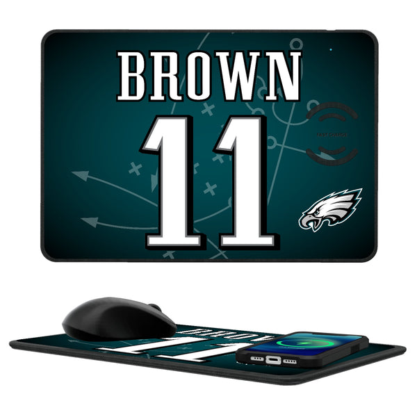 A.J. Brown Philadelphia Eagles 11 Ready 15-Watt Wireless Charger and Mouse Pad